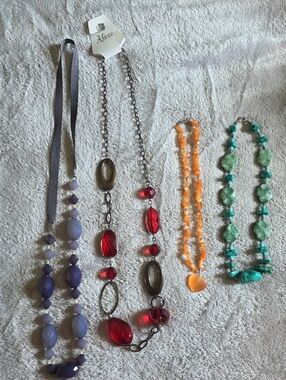 hazel Purple, Red, Orange & Turquoise Multi-Bead Necklace Set